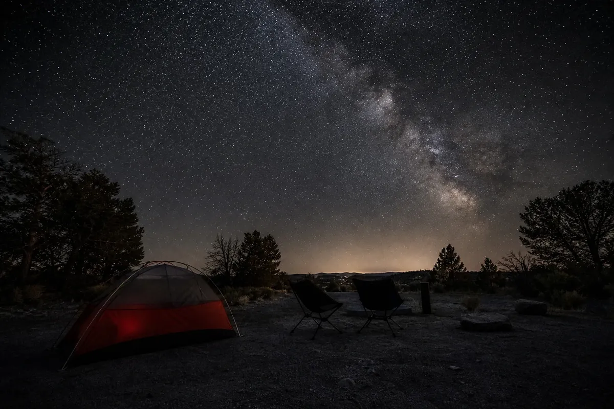 Camping Spots illustrated night sky scene